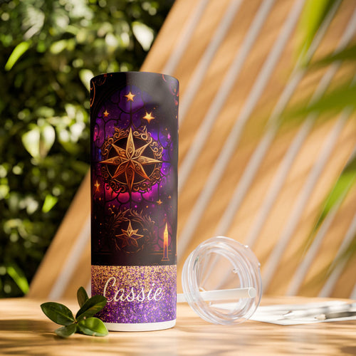 Stained Glass Witchy Vibe Tumbler – 20 oz Mystical Moonlight Skinny Cup