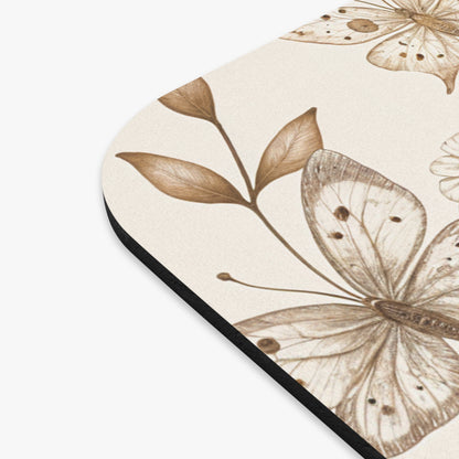 Vintage Butterfly Botanical Mouse Pad, Neutral Boho Desk Accessory