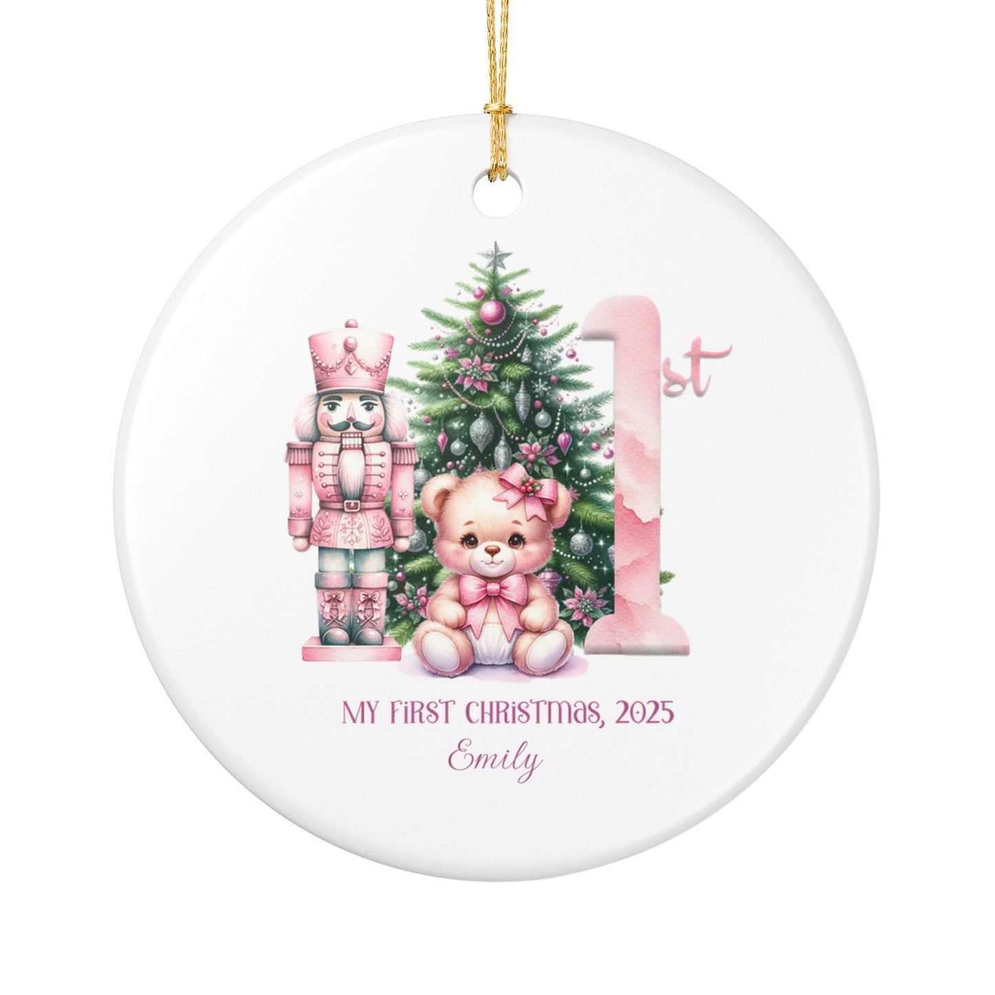 Personalized Baby's 1st Christmas Ornament, Baby Girl Christmas Ornament, Nutcracker Theme, Holiday Keepsake