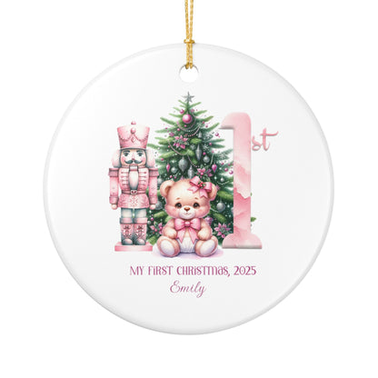 Personalized Baby's 1st Christmas Ornament, Baby Girl Christmas Ornament, Nutcracker Theme, Holiday Keepsake
