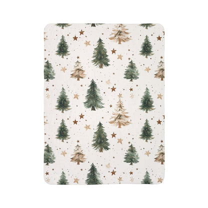 Winter Pines Sherpa Blanket, Cozy Woodland Christmas Throw