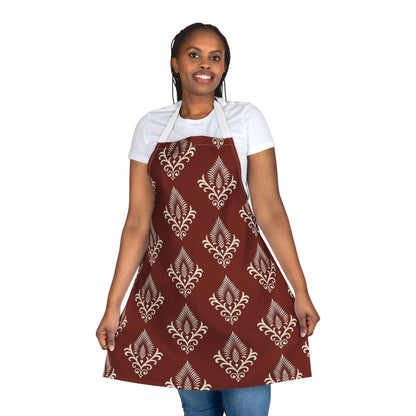 Vintage Damask Kitchen Apron, Burgundy Patterned Cooking Apron