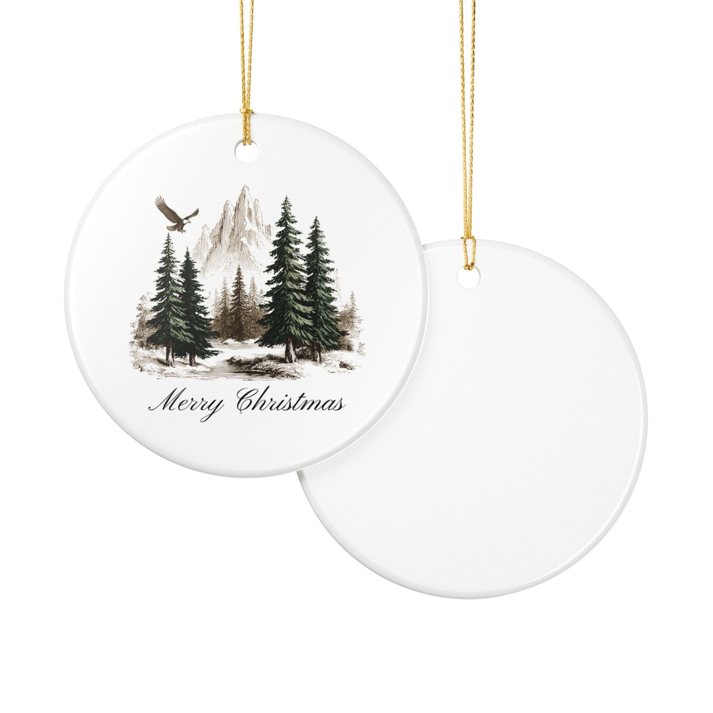 Rustic Merry Christmas Ornament, Mountain Pine Forest Theme