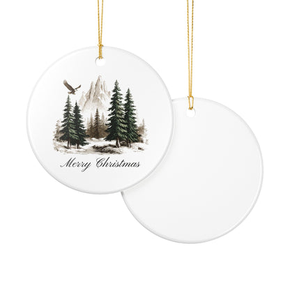 Rustic Merry Christmas Ornament, Mountain Pine Forest Theme