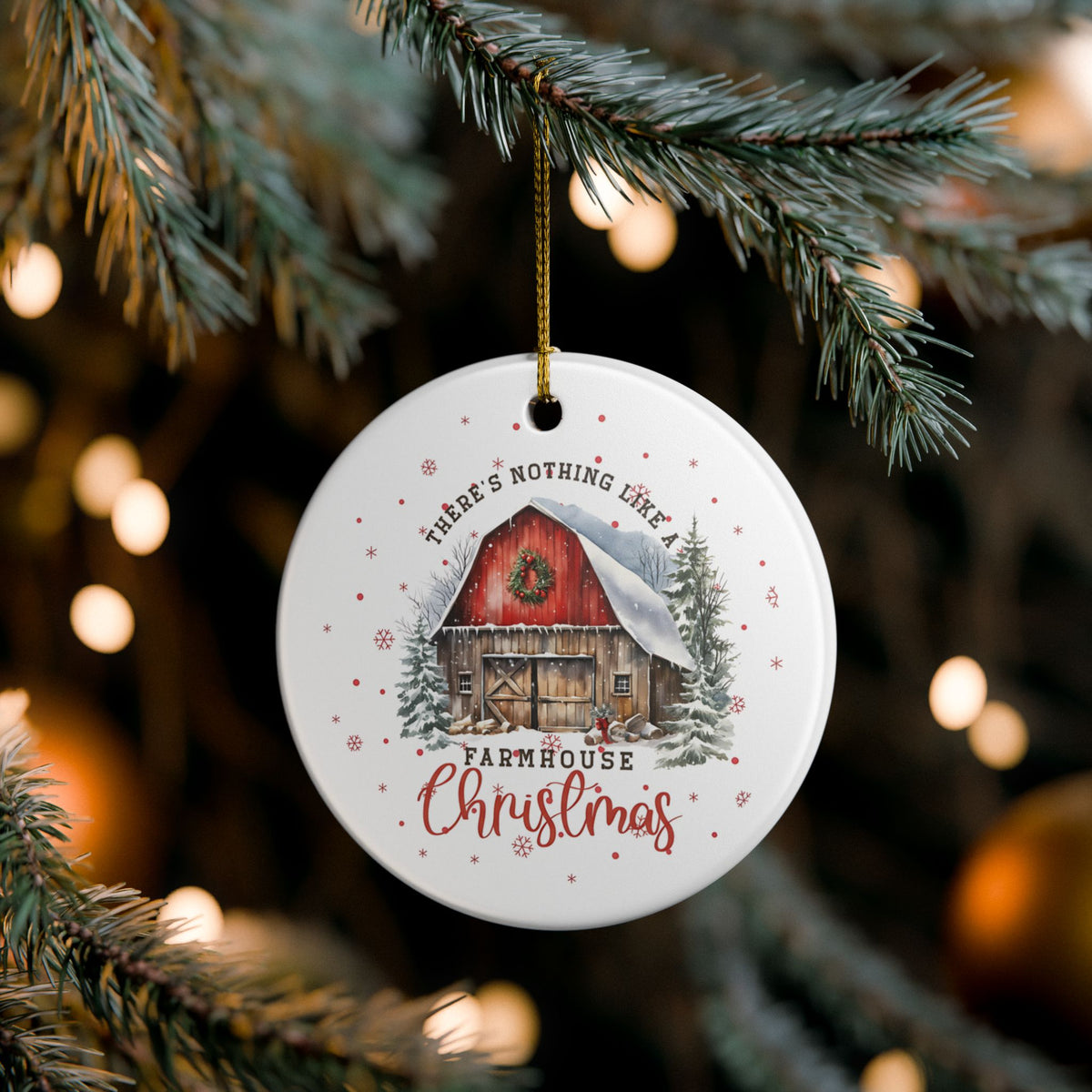 Farmhouse Christmas Ceramic Ornament, Rustic Holiday Decor, Holiday Keepsake
