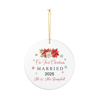 Our First Christmas Married Ornament 2025, Personalized Newlywed Keepsake