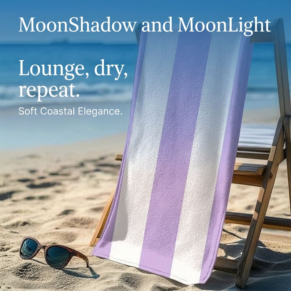Lavender and White Striped Beach Towel, Soft Coastal Elegance