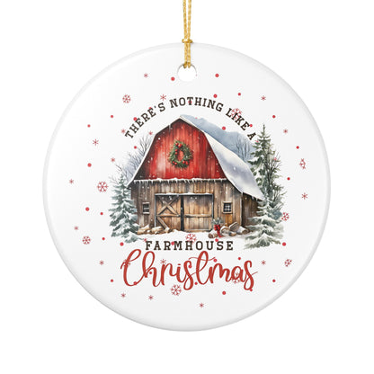 Farmhouse Christmas Ceramic Ornament, Rustic Holiday Decor, Holiday Keepsake