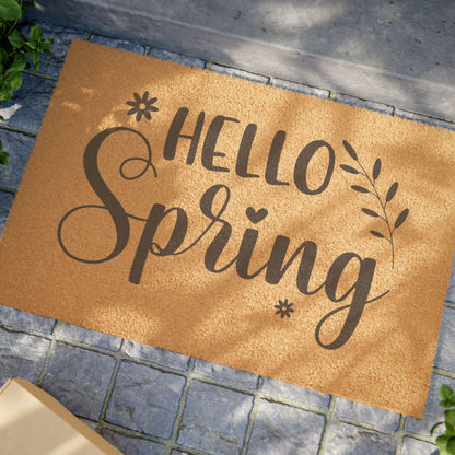 Hello Spring Doormat, Coir Welcome Mat, Floral Porch Mat