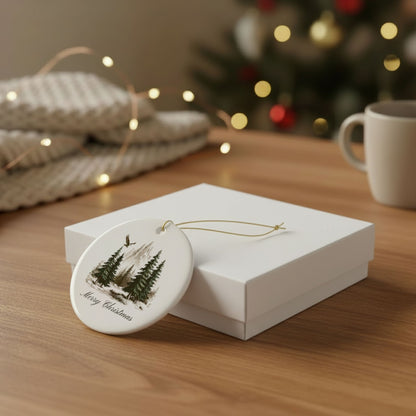 Rustic Merry Christmas Ornament, Mountain Pine Forest Theme