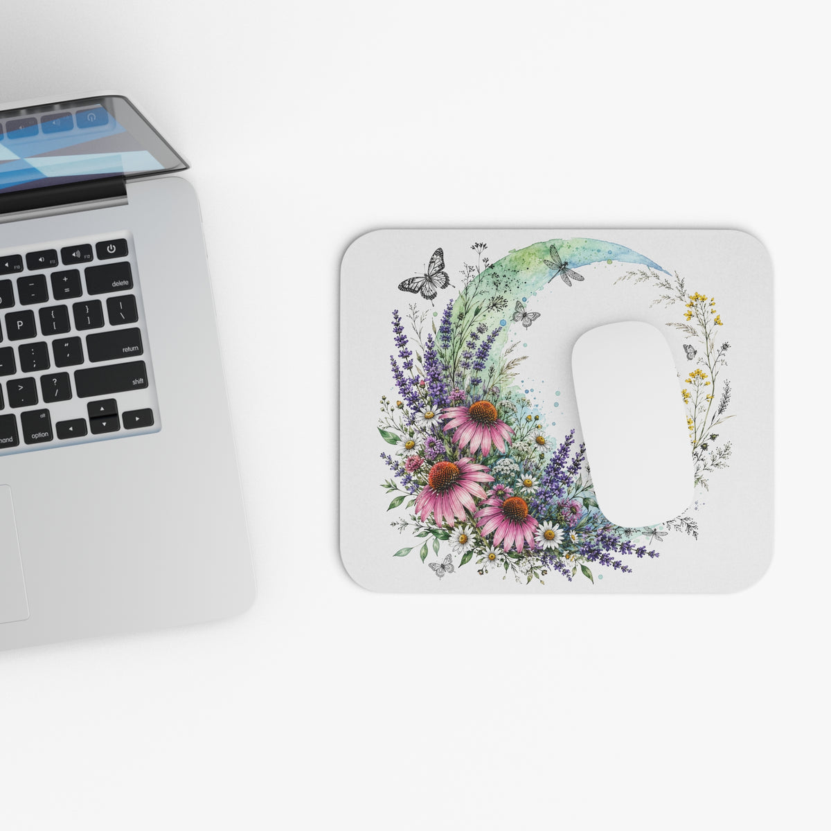 Celestial Wildflower Moon Mouse Pad, Boho Floral Desk Accessory