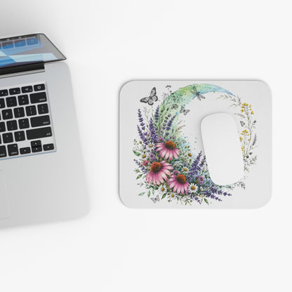 Celestial Wildflower Moon Mouse Pad, Boho Floral Desk Accessory