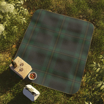 Dark Green and Navy Tartan Picnic Blanket, Classic Plaid Outdoor Blanket for Picnics & Camping