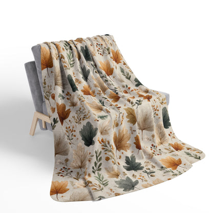 Autumn Leaves Sherpa Blanket, Cozy Boho Fall Throw