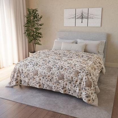 Whispering Meadow Sherpa Blanket, Neutral Boho Floral Throw