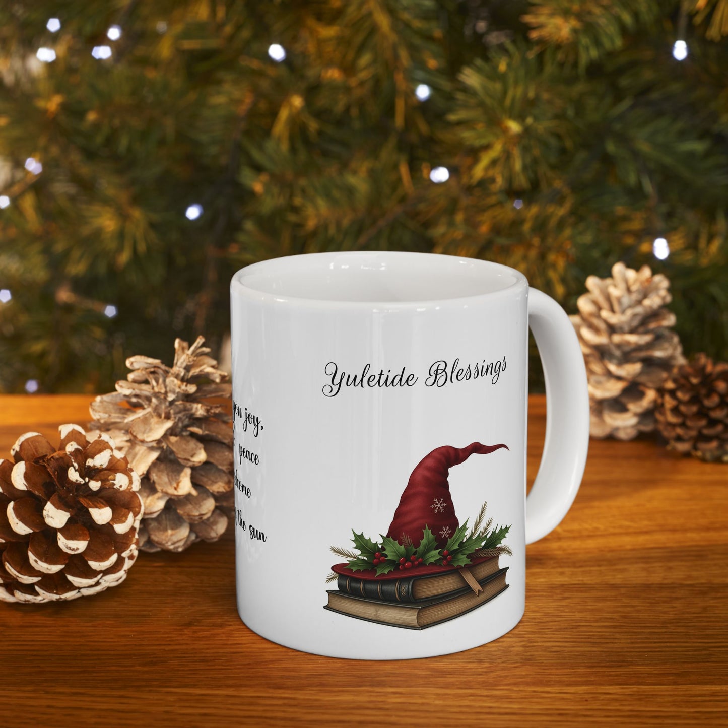 Yuletide Blessings Mug, Festive Witch Hat Coffee Mug, Winter Solstice Gift, Gift for Pagan Holiday