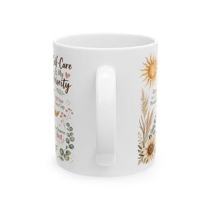 Self-Care Is My Priority Mug, Boho Wellness & Mindfulness Design