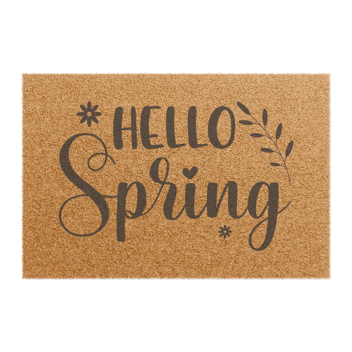 Hello Spring Doormat, Coir Welcome Mat, Floral Porch Mat