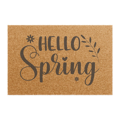 Hello Spring Doormat, Coir Welcome Mat, Floral Porch Mat