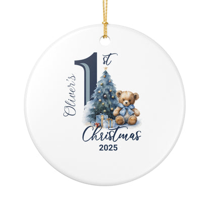 Personalized Baby Boy’s First Christmas Ornament 2025, Teddy Bear Baby Keepsake