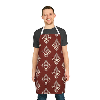 Vintage Damask Kitchen Apron, Burgundy Patterned Cooking Apron