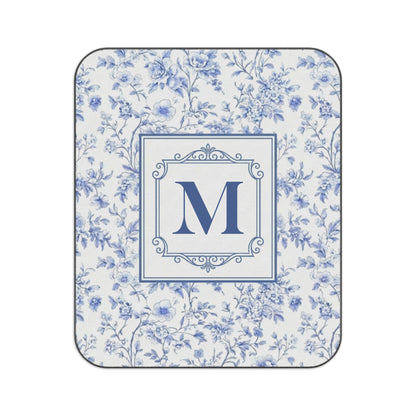 Personalized Blue Toile Monogram Picnic Blanket, French Country Floral Outdoor Blanket