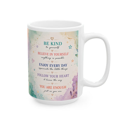 Be Kind to Yourself Inspirational Mug, Positive Affirmations & Self-Love Gift