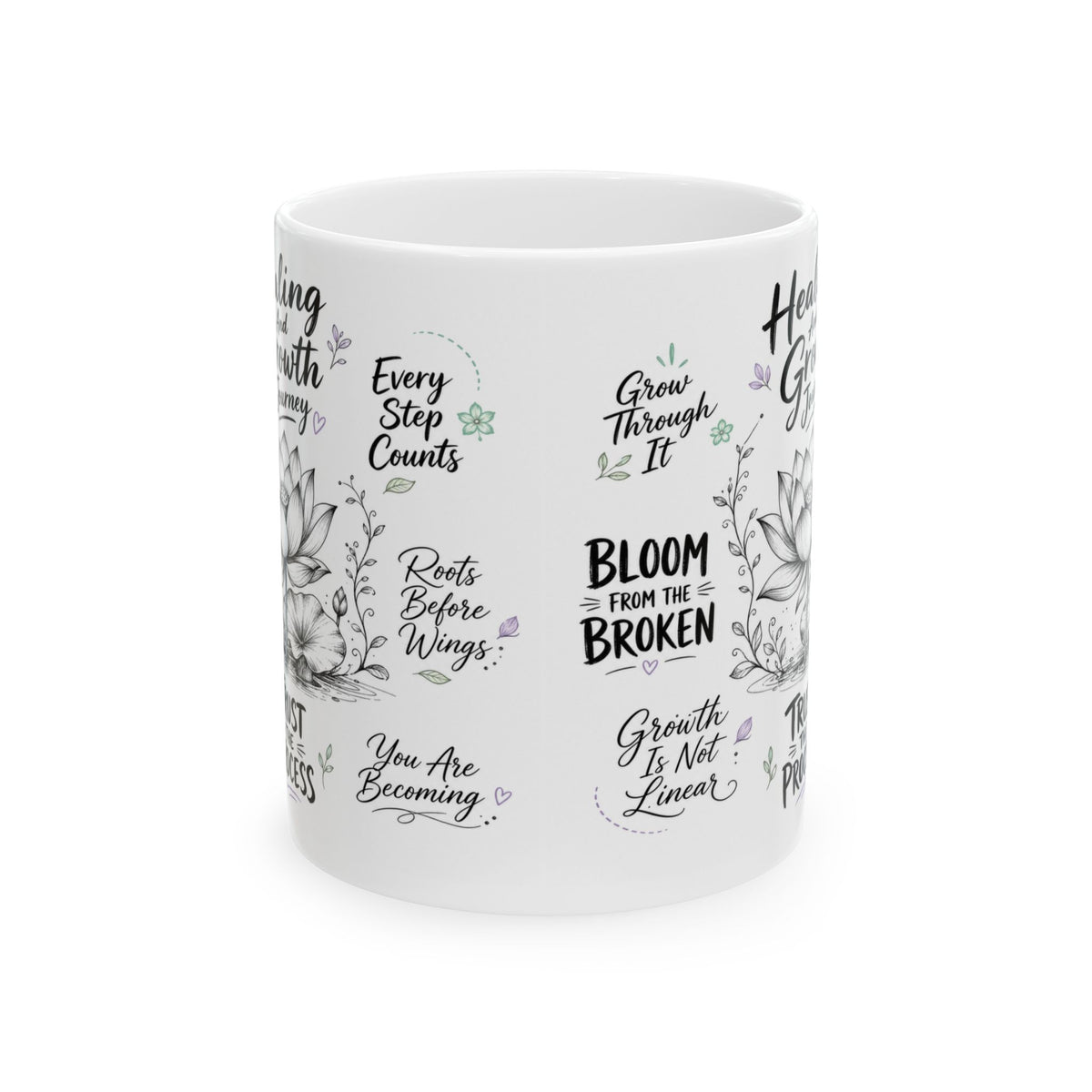 Healing & Growth Journey Mug, Trust the Process Inspirational Lotus Design