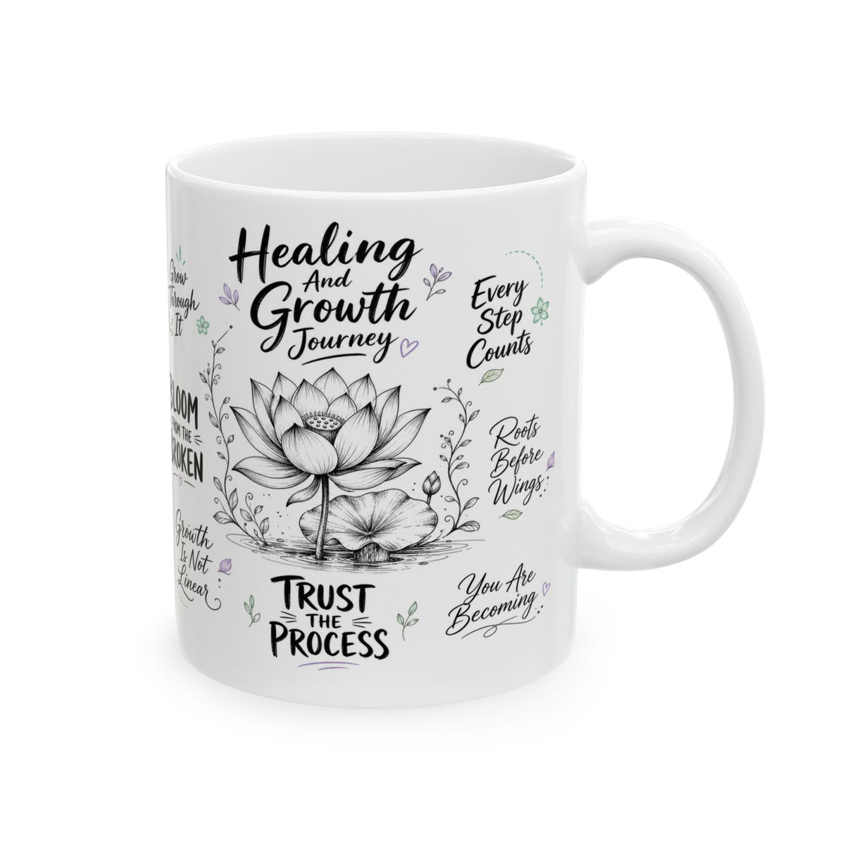 Healing & Growth Journey Mug, Trust the Process Inspirational Lotus Design