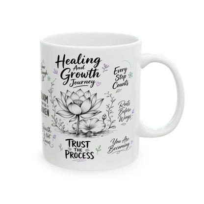 Healing & Growth Journey Mug, Trust the Process Inspirational Lotus Design
