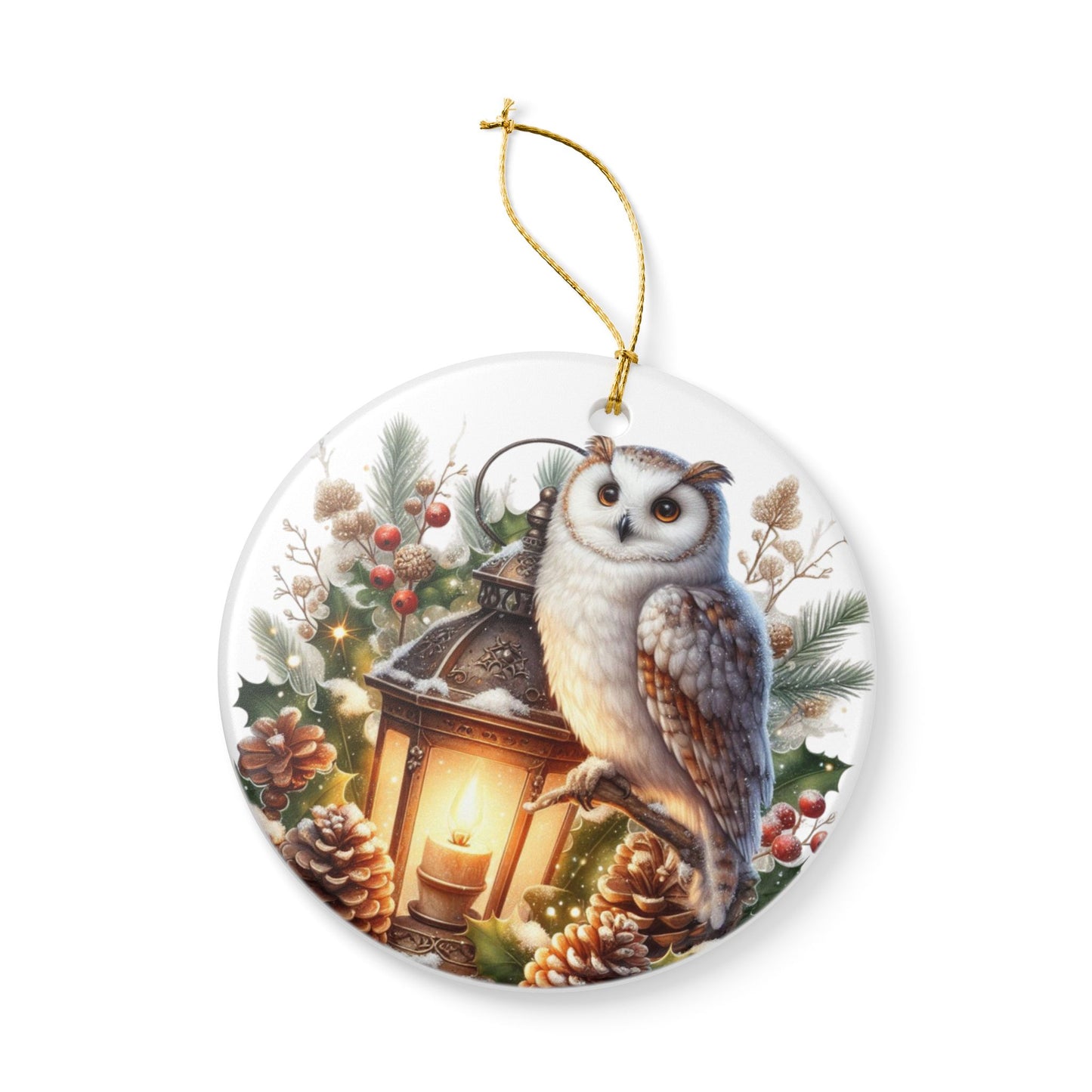 Winter Owl Lantern Ornament, Woodland Christmas Decoration