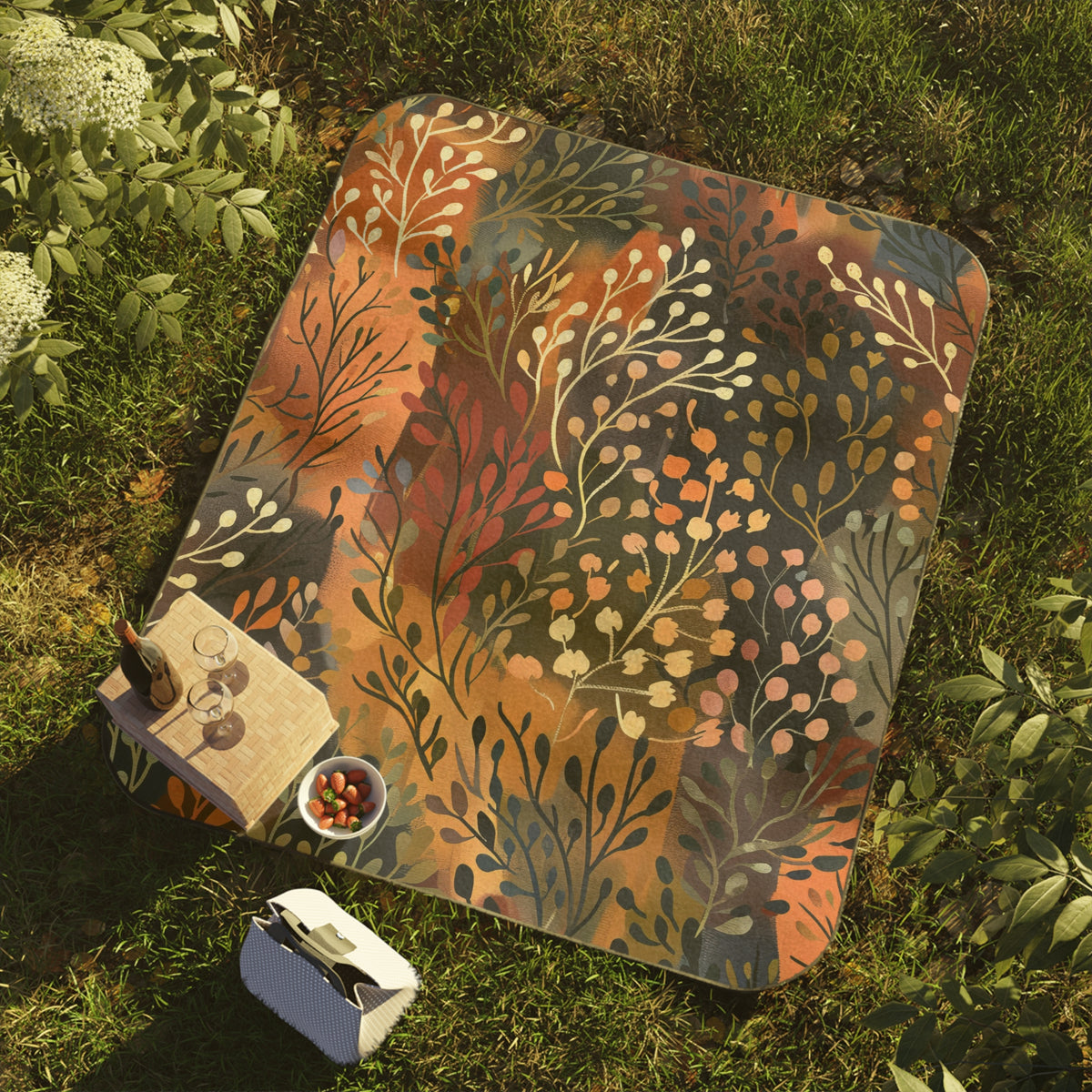 Boho Wildflower Picnic Blanket, Colorful Botanical Outdoor Blanket