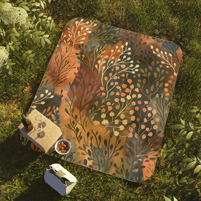 Boho Wildflower Picnic Blanket, Colorful Botanical Outdoor Blanket