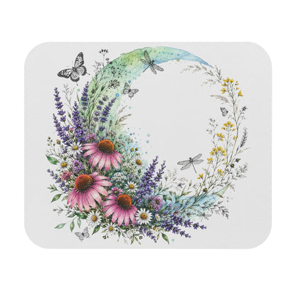 Celestial Wildflower Moon Mouse Pad, Boho Floral Desk Accessory