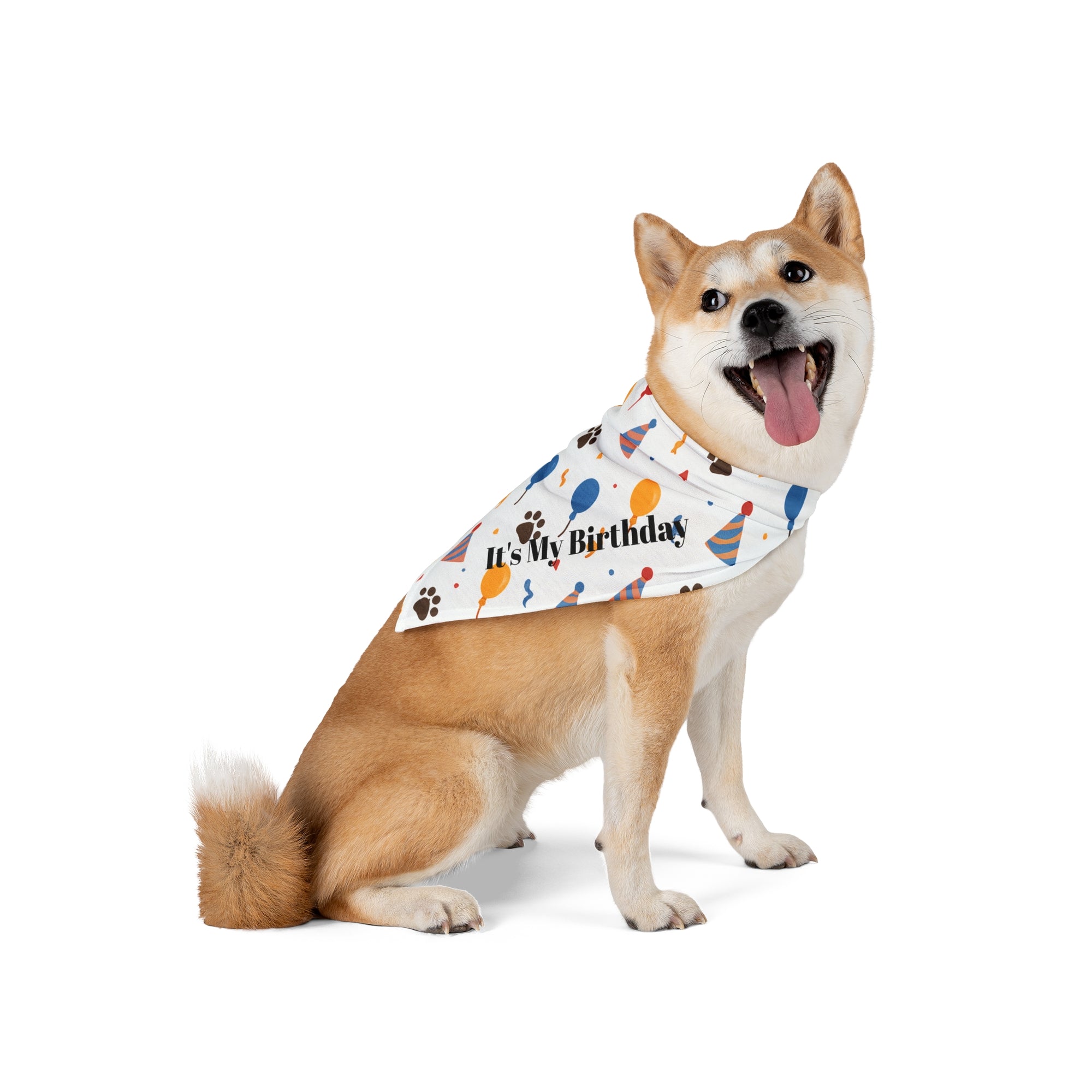 Birthday Celebration Pet Bandana, Fun Balloon and Paw Print Party Themed Design, Dog Bandana