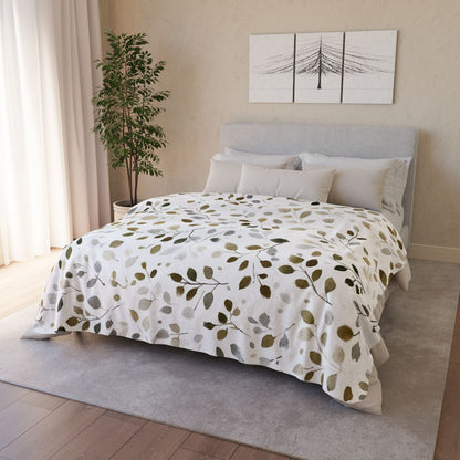 Neutral Botanical Sherpa Blanket, Cozy Boho Leaf Throw