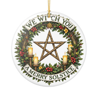 We Witch You a Merry Solstice Ornament, Pagan Yule Wreath Décor