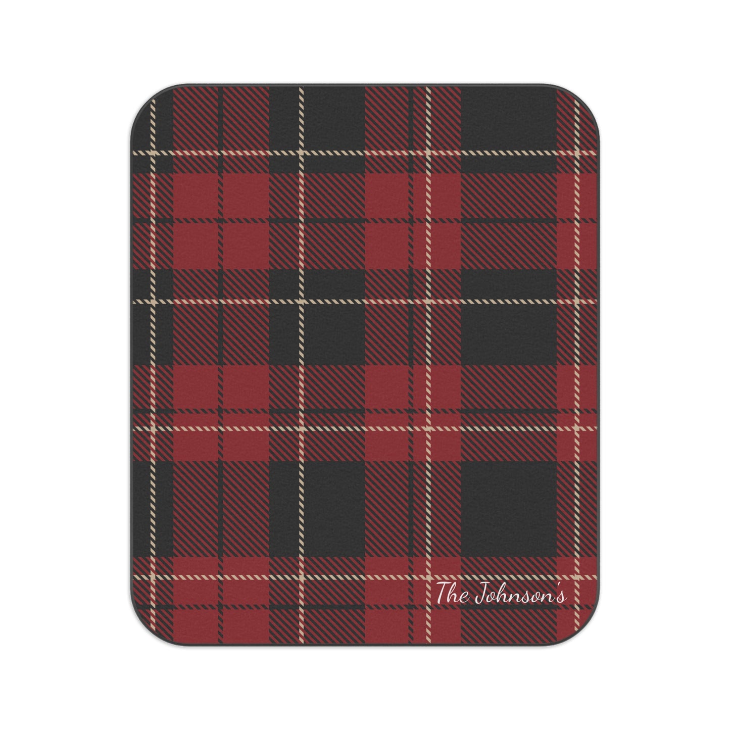 Personalized Red Plaid Blanket Waterproof Backing Oxford Cloth Picnic Mat Outdoor Use Camping Machine Washable Travel Rug Portable Design Fleece Top