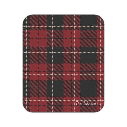 Personalized Red Plaid Blanket Waterproof Backing Oxford Cloth Picnic Mat Outdoor Use Camping Machine Washable Travel Rug Portable Design Fleece Top