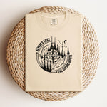 Always Take The Scenic Route T-shirt featuring a detailed compass design surrounded by tall pine trees, mountains, a crescent moon, and flying birds. This outdoor adventure graphic symbolizes exploration, travel, and a love for nature. Printed on a soft, comfortable ivory unisex tee, it’s perfect for hikers, campers, and wanderers who embrace the beauty of the journey and prefer the scenic path over the fast route.