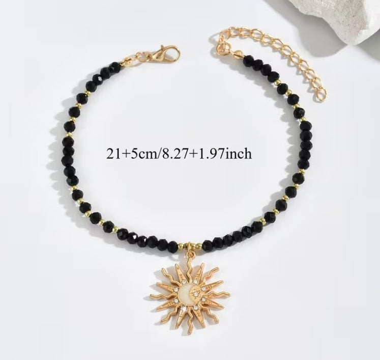 Golden Sun Celestial Beaded Anklet, Boho Ankle Bracelet