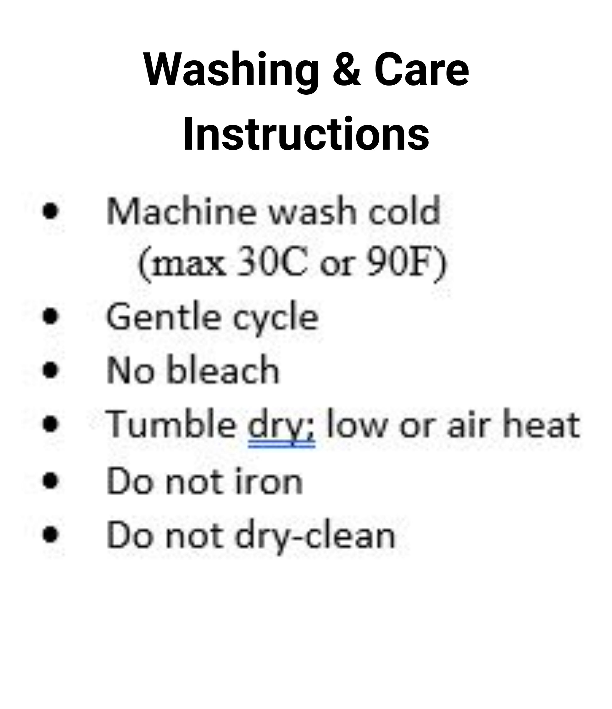 Apron - Washing  Care Instructions