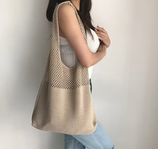 Retro Boho Crochet Bag, Woven Shoulder Bag