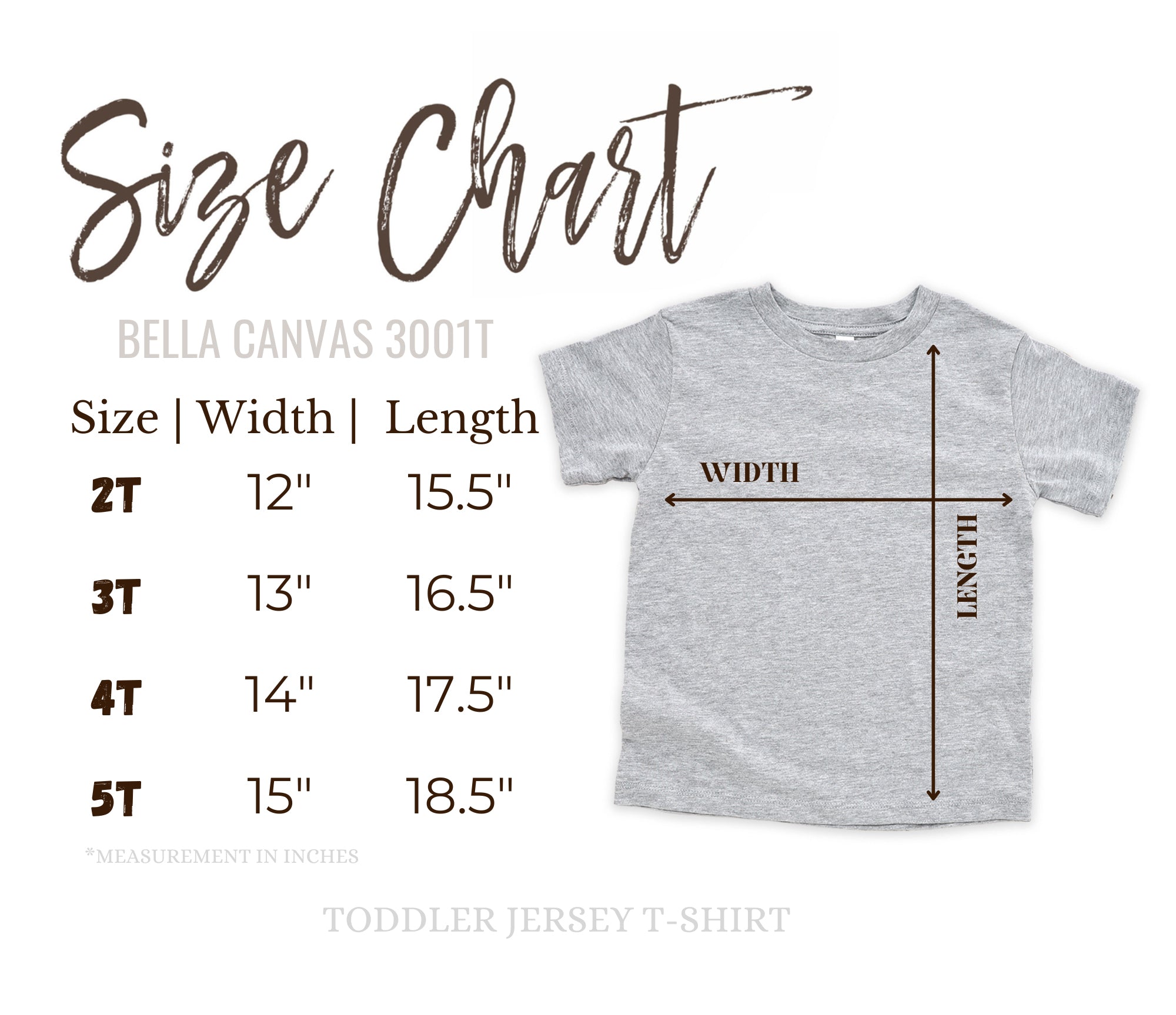 Bella Canvas 3001 Toddler Size Chart