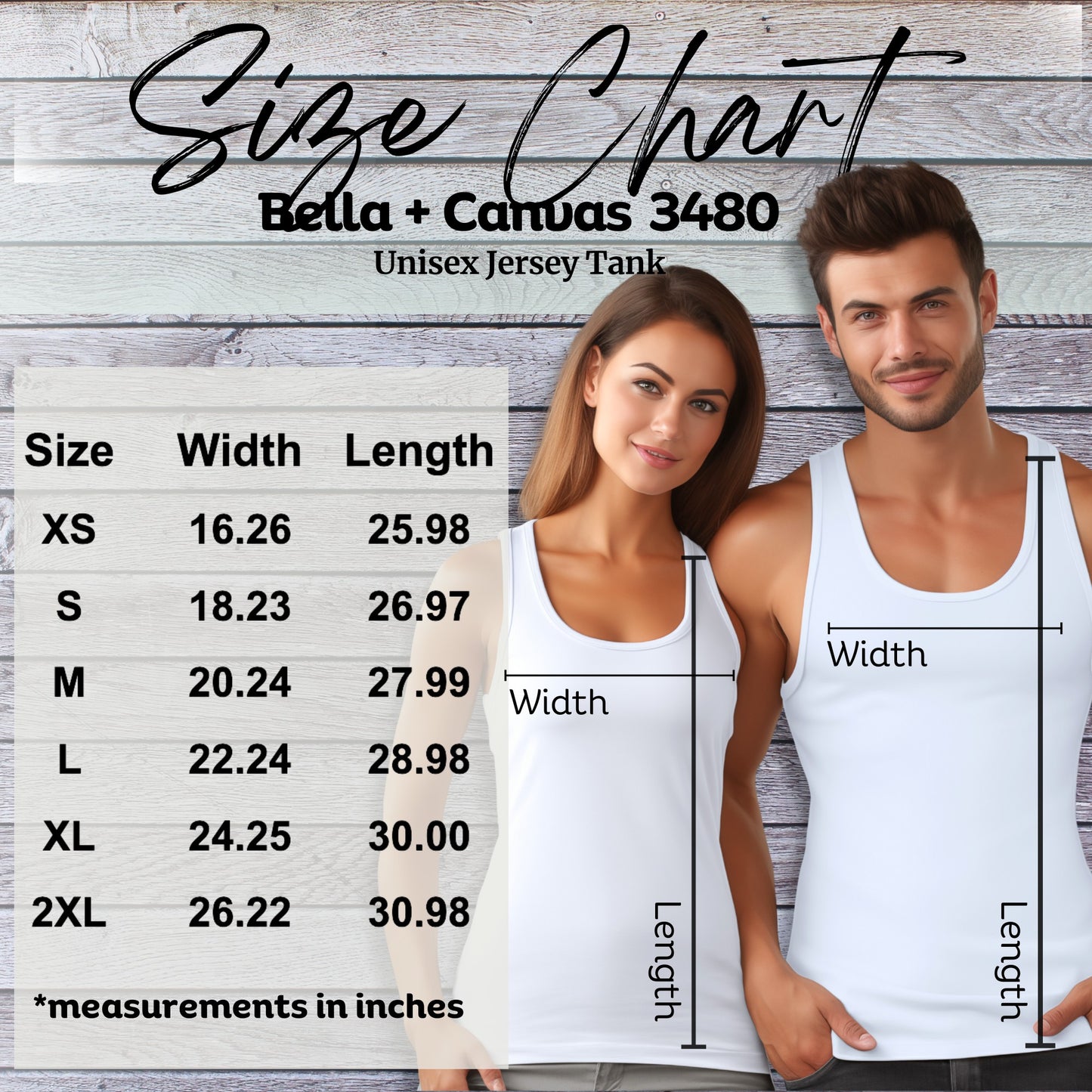 Bella Canvas 3480 Tank Top Size Chart