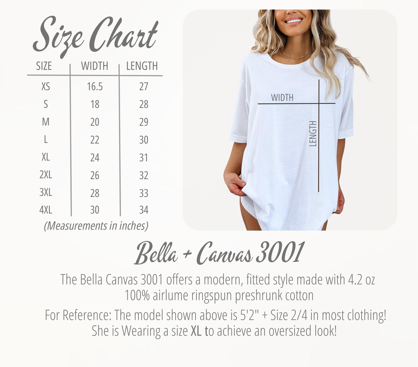 Bella Canvas Size Chart