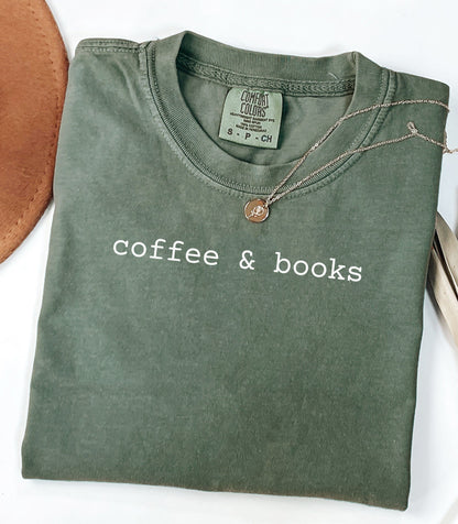 Coffee & Books T-Shirt, Cozy Graphic Tee for Book Lovers and Coffee Fans