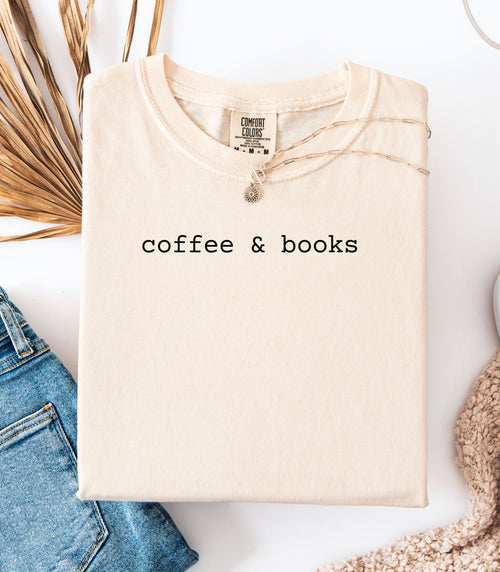 Coffee & Books T-Shirt, Cozy Graphic Tee for Book Lovers and Coffee Fans