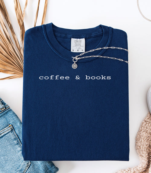 Coffee & Books T-Shirt, Cozy Graphic Tee for Book Lovers and Coffee Fans