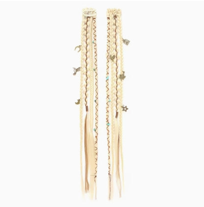 Boho Braided Hair Clip with Beads & Charms, Clip-In Hair Extension - Blonde